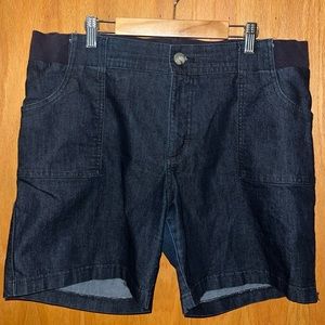 Lee Riders Womens Midrise Denim Shorts Dark Wash Elastic Waist Pockets Size 14